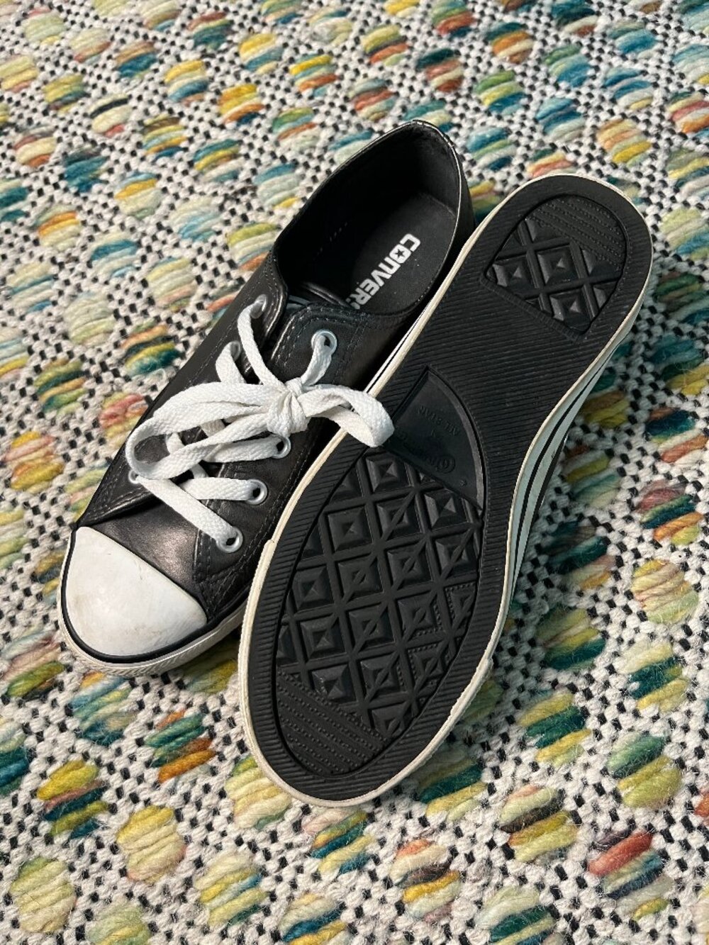 Converse Chuck Taylor All Star Slim Metallic Black Leather Low Top Sneakers - Picture 3 of 3